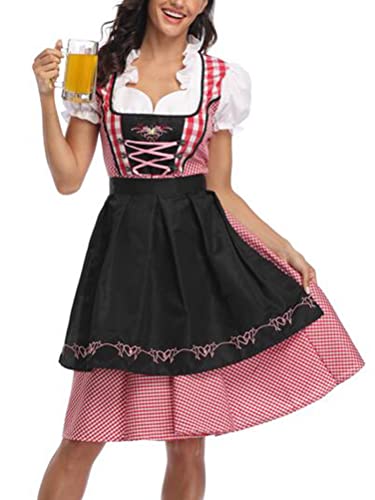 ORANDESIGNE Dirndl Damen midi Trachtenkleid Damen Trachtenrock Trachtenmode Kleid Dirndlbluse für Oktoberfest Rosa C Schwarz S von ORANDESIGNE