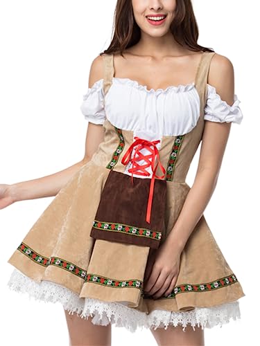 ORANDESIGNE Dirndl Damen midi Trachtenkleid Damen Trachtenrock Trachtenmode Kleid Dirndlbluse für Oktoberfest Rosa G Khaki L von ORANDESIGNE