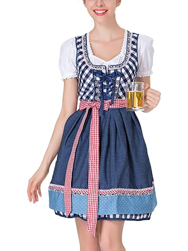 ORANDESIGNE Dirndl Damen midi Trachtenkleid Damen Trachtenrock Trachtenmode Kleid Dirndlbluse für Oktoberfest Rosa H Dunkelblau L von ORANDESIGNE