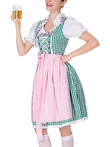 ORANDESIGNE Dirndl Damen midi Trachtenkleid Damen Trachtenrock Trachtenmode Kleid Dirndlbluse für Oktoberfest Rosa H Grün L von ORANDESIGNE