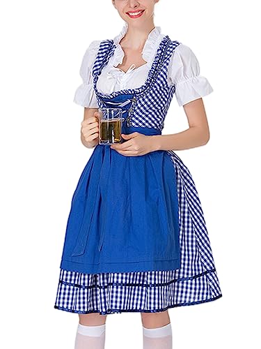 ORANDESIGNE Dirndl Damen midi Trachtenkleid Damen Trachtenrock Trachtenmode Kleid Dirndlbluse für Oktoberfest Rosa H Marine S von ORANDESIGNE