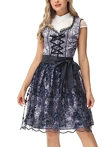 ORANDESIGNE Dirndl Damen midi Trachtenkleid Damen Trachtenrock Trachtenmode Kleid Dirndlbluse für Oktoberfest Rosa I Grau L von ORANDESIGNE