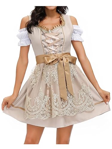 ORANDESIGNE Dirndl Damen midi Trachtenkleid Damen Trachtenrock Trachtenmode Kleid Dirndlbluse für Oktoberfest S Khaki M von ORANDESIGNE