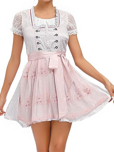 ORANDESIGNE Dirndl Damen midi Trachtenkleid Damen Trachtenrock Trachtenmode Kleid Dirndlbluse für Oktoberfest T Rosa L von ORANDESIGNE