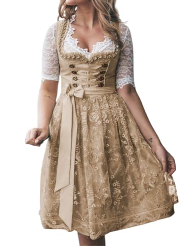 ORANDESIGNE Dirndl Damen midi Trachtenkleid Damen Trachtenrock Trachtenmode Kleid Dirndlbluse für Oktoberfest U Aprikose XS von ORANDESIGNE