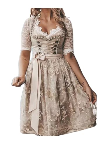 ORANDESIGNE Dirndl Damen midi Trachtenkleid Damen Trachtenrock Trachtenmode Kleid Dirndlbluse für Oktoberfest U Aprikose XXL von ORANDESIGNE