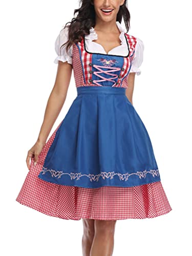 ORANDESIGNE Dirndl Damen midi Trachtenkleid Trachtenmode Trachtenrock Kleid inkl. Dirndlbluse Dirndlschürze 3 teilig für Oktoberfest Besondere Anlässe Grau C Hellblau XL von ORANDESIGNE