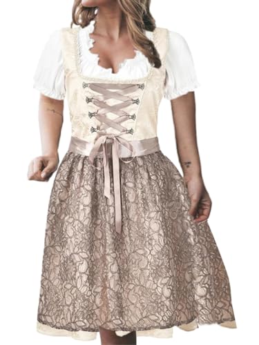 ORANDESIGNE Dirndl Damen midi Trachtenkleid Trachtenrock Trachtenmode Kleid Dirndlbluse für Oktoberfest N Aprikose 4XL von ORANDESIGNE