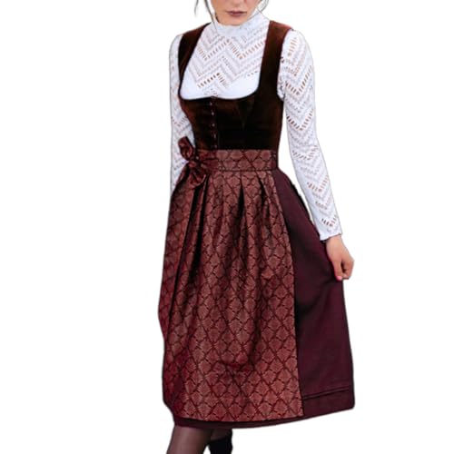 ORANDESIGNE Dirndl für Damen Tracht Dirndl Kleid Midi Trachtenmode Dirndelkleider für Oktoberfest Besondere Anlässe A Dunkelrot S von ORANDESIGNE