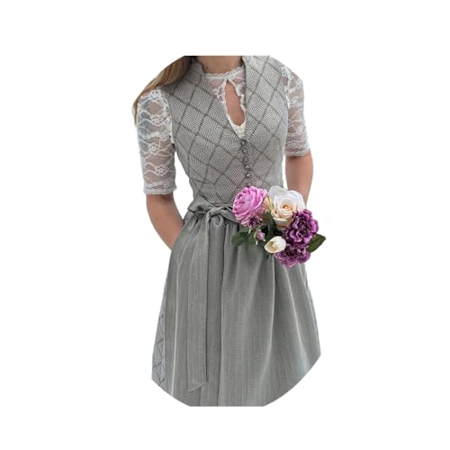 ORANDESIGNE Dirndl für Damen Tracht Dirndl Kleid Midi Trachtenmode Dirndelkleider für Oktoberfest Besondere Anlässe C Silber S von ORANDESIGNE