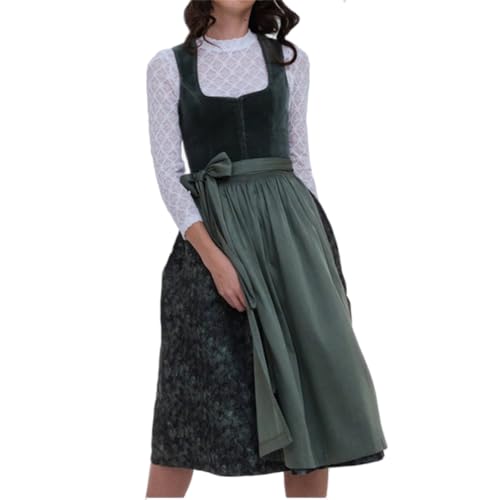 ORANDESIGNE Dirndl für Damen Tracht Dirndl Kleid Midi Trachtenmode Dirndelkleider für Oktoberfest Besondere Anlässe E Dunkelgrün XS von ORANDESIGNE