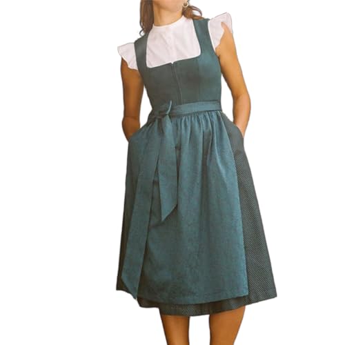 ORANDESIGNE Dirndl für Damen Tracht Dirndl Kleid Midi Trachtenmode Dirndelkleider für Oktoberfest Besondere Anlässe F Dunkelgrün L von ORANDESIGNE