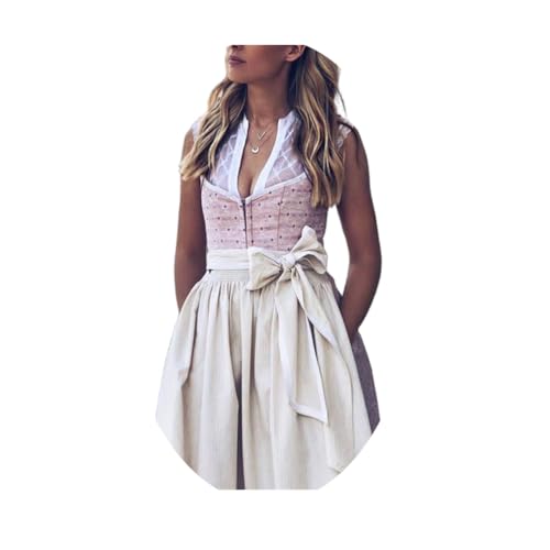 ORANDESIGNE Dirndl für Damen Tracht Dirndl Kleid Midi Trachtenmode Dirndelkleider für Oktoberfest Besondere Anlässe J Rosa XS von ORANDESIGNE
