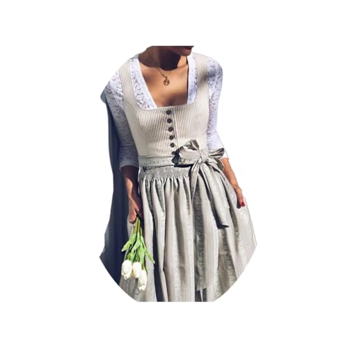 ORANDESIGNE Dirndl für Damen Tracht Dirndl Kleid Midi Trachtenmode Dirndelkleider für Oktoberfest Besondere Anlässe L Beige XL von ORANDESIGNE