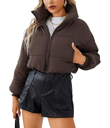 ORANDESIGNE Dünne Steppjacke Damen Leicht Bauchfreie Crop Moderne Winterjacke Frau Warme Übergangsjacke Daunenjacke Ultraleicht Outdoor Gesteppte Jacke Streetwear Mantel Outwear Braun XL von ORANDESIGNE