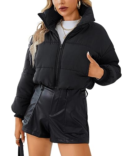 ORANDESIGNE Dünne Steppjacke Damen Leicht Bauchfreie Crop Moderne Winterjacke Frau Warme Übergangsjacke Daunenjacke Ultraleicht Outdoor Gesteppte Jacke Streetwear Mantel Outwear Schwarz XS von ORANDESIGNE