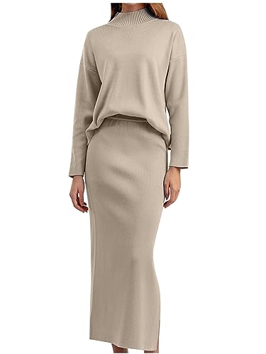 ORANDESIGNE Fräulein 2 Teiliges Herbst Pullover Set FüR Damen Warmer Rippstrick LangäRmliger Rock LäSsige Outfits Kleid Rundhalsausschnitt Modisches Pullover Set A Khaki OneSize ORANDESIGNE Fräulein 2 Teiliges Herbst Pullover Set FüR Damen Warmer Rippstrick LangäRmliger Rock LäSsige Outfits Kleid Rundhalsausschnitt Modisches Pullover Set A Khaki OneSize von ORANDESIGNE