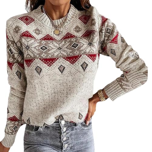 ORANDESIGNE Frauen Herbst Winter Stehkragen Lässig Lose Jacquard Damenpullover Rollkragenpullover Damen Strickpullover Stretch Pullover Weich Feinstrick Strickpulli Rolli Sweater B Khaki XXL von ORANDESIGNE