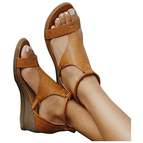 ORANDESIGNE Frauen Keilabsatz Sandalen Sommer Offene Schuhe Faux Leder Orthopädische A Khaki Casual Plattform Rom Damen Elegante Flip Flops Freizeit 42 EU von ORANDESIGNE