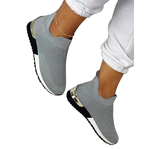 ORANDESIGNE Frauen Mesh Sneaker Canvas Flache Schuhe Damen Beiläufige Sportschuhe Atmungsaktive Schuhen Sommer Herbst Turnschuhe B Grau 39 EU von ORANDESIGNE