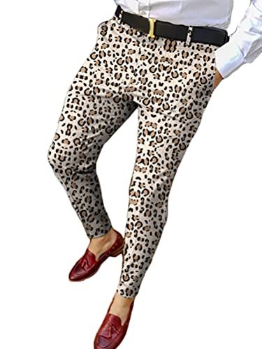 ORANDESIGNE Freizeithose Herren Karierte Business Hose Streetwear Lang Pants Sporthosen Trainingshose Sweatpants Slim Fit A Leopard XL von ORANDESIGNE