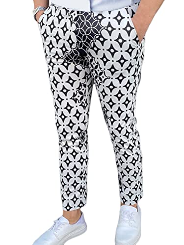 ORANDESIGNE Freizeithose Herren Karierte Business Hose Streetwear Lang Pants Sporthosen Trainingshose Sweatpants Slim Fit A Weiß L von ORANDESIGNE