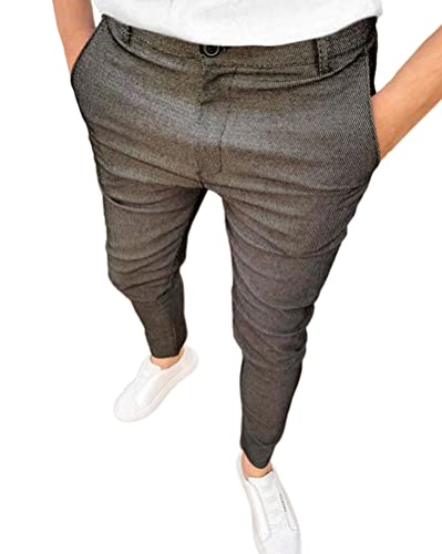 ORANDESIGNE Freizeithose Herren Karierte Business Hose Streetwear Lang Pants Sporthosen Trainingshose Sweatpants Slim Fit B Dunkelgrau M von ORANDESIGNE