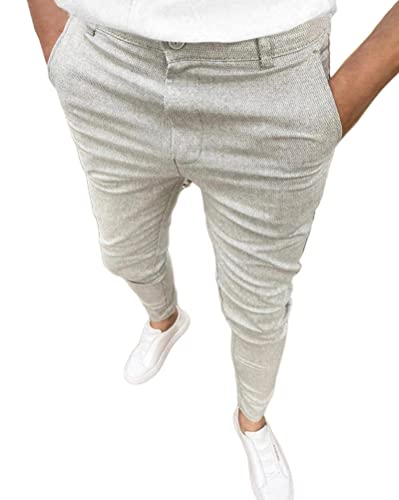 ORANDESIGNE Freizeithose Herren Karierte Business Hose Streetwear Lang Pants Sporthosen Trainingshose Sweatpants Slim Fit B Hellgrau L von ORANDESIGNE