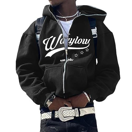 ORANDESIGNE Full Zip Hoodie Herren Sterndruck Gothic Harajuku Paare Sweatshirt Vintage Kapuzenjacke Unisex Locker Sweatjacke mit Kapuze 90er E-Girl Top B Schwarz M von ORANDESIGNE