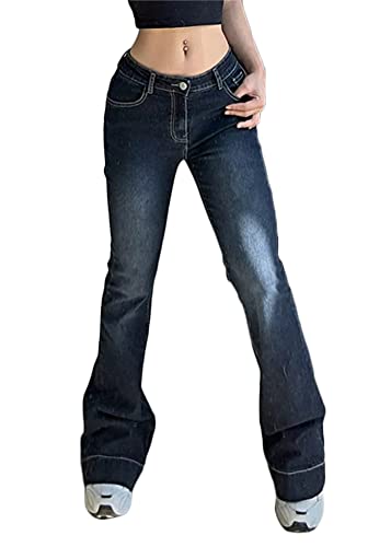 ORANDESIGNE G Blau Damen Cargohose Baggy Hohe Taille Gerade Breites Bein Baggy Denim Hosen Y2k Aesthetic Vintage Lang Freizeithose 90er E-Girl Streetwear L von ORANDESIGNE