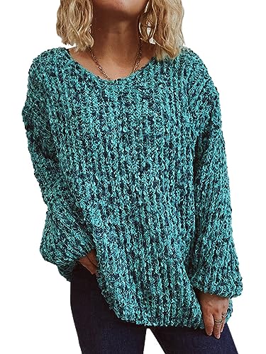 ORANDESIGNE Grobstrick Pullover Damen Warm Strickpullover Grobmaschig Winterpullover Elegant Chic Sweatshirt Casual Knitted Sweater Pulli Langarmshirt Oberteil Tunika Tops A Grün XL von ORANDESIGNE