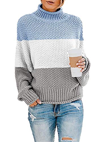 ORANDESIGNE Grobstrickpullover Sweatshirts Pulli Rundhals Langarm Lose Oberteile WinterRollkragenpullover Solid Wrap Gestrickt Langarmshirts Oberteile Casual B Blau XS von ORANDESIGNE