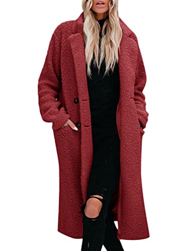 ORANDESIGNE Grün Taschen Umlegekragen Langarm Oversize Dicke Warme Lange Teddy Winter Mantel Damen Mode XXL von ORANDESIGNE