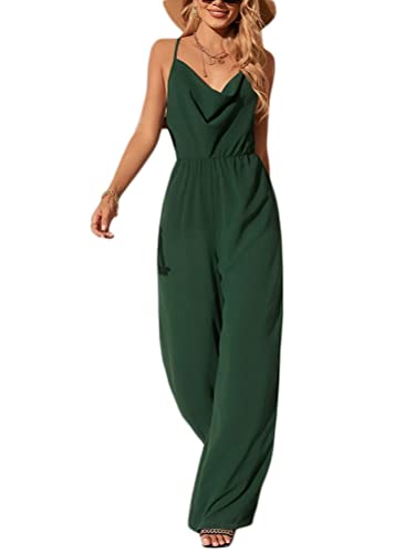 ORANDESIGNE Grüner Hosenträger Overall Damen Ärmellos Sommer Lang Jumpsuit Casual Einteiler Höhe Taille Overall Elegant Weites Bein Romper Streetwear 04-grün L von ORANDESIGNE