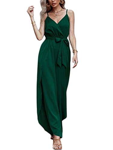 ORANDESIGNE Grüner Hosenträger Overall Damen Ärmellos Sommer Lang Jumpsuit Casual Einteiler Höhe Taille Overall Elegant Weites Bein Romper Streetwear 05-grün S von ORANDESIGNE