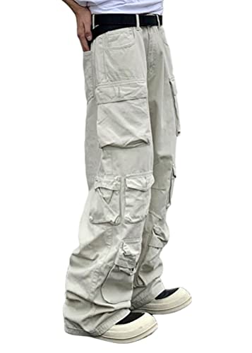 ORANDESIGNE H Beige Jeanshosen Herren Hose mit Weitem Bein Drucken Jeans Casual Relaxed Fit Jeanshose Denim Hosen Baggy Hip Hop Jeans Vintage Y2K Straight Leg Streetwear XXL von ORANDESIGNE