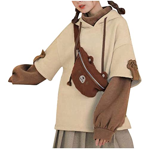 ORANDESIGNE Harajuku Ästhetische Bär Anime Hoodie Frauen Koreanisch Kawaii Rundhalsausschnitt Streetwear Kpop Herbst Winter Kleidung Tops A Braun M von ORANDESIGNE