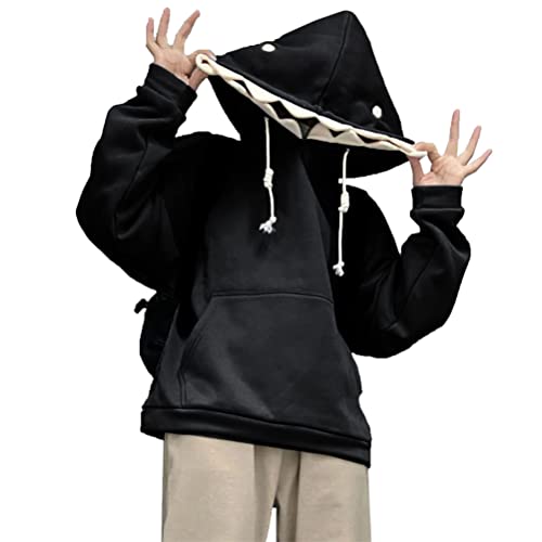 ORANDESIGNE Harajuku Ästhetische Hai Anime Hoodie Frauen Koreanisch Kawaii Rundhalsausschnitt Streetwear Kpop Herbst Winter Kleidung Tops B Schwarz S von ORANDESIGNE