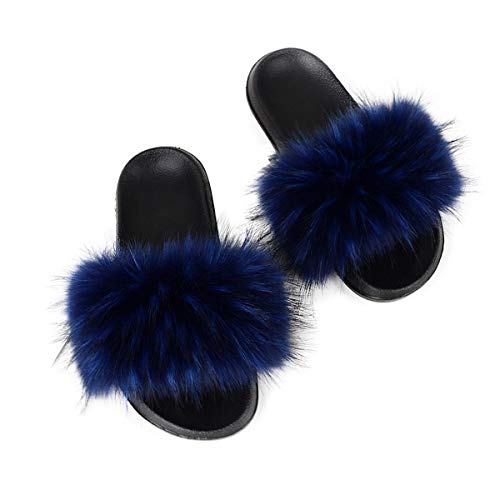 ORANDESIGNE Hausschuhe Damen Beiläufig Flip Flops Offener Zeh Strandschuhe Flip Flops Haar Zuhause Gemütlich Schuh A Dunkelblau 40/41 EU von ORANDESIGNE
