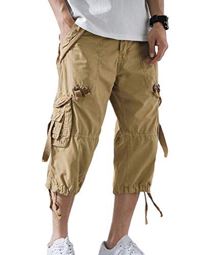 ORANDESIGNE Herren 3/4 Cargo Shorts Kurze Hose Sommer Basic Vintage Bermuda Casual Combat Pants Sport Jogging Cargohose Kurz Regular Fit A Khaki XX-Large von ORANDESIGNE
