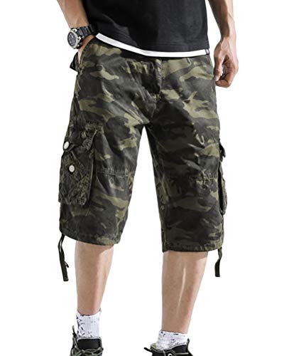 ORANDESIGNE Herren 3/4 Cargo Shorts Kurze Hose Sommer Basic Vintage Bermuda Casual Combat Pants Sport Jogging Cargohose Kurz Regular Fit B Grün XX-Large von ORANDESIGNE