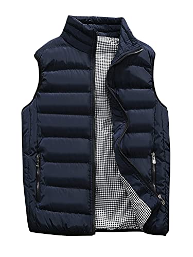 ORANDESIGNE Herren Ärmellos Weste Gilet Sportlich Puffer Jacke Reißverschluss Oberbekleidung Mantel Oberteile Athlässigkeit Winter Warm halten Wasserdicht Windundurchlässig Fitness C Marine L von ORANDESIGNE