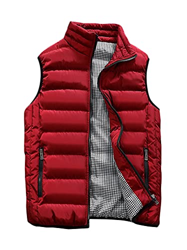 ORANDESIGNE Herren Ärmellos Weste Gilet Sportlich Puffer Jacke Reißverschluss Oberbekleidung Mantel Oberteile Athlässigkeit Winter Warm halten Wasserdicht Windundurchlässig Fitness C Rot XL von ORANDESIGNE