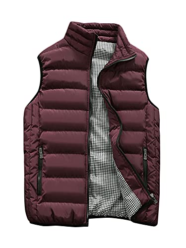 ORANDESIGNE Herren Ärmellos Weste Gilet Sportlich Puffer Jacke Reißverschluss Oberbekleidung Mantel Oberteile Athlässigkeit Winter Warm halten Wasserdicht Windundurchlässig Fitness C Weinrot 3XL von ORANDESIGNE