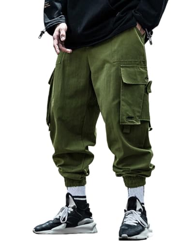 ORANDESIGNE Herren Cargohose Arbeit Kampfhosen Techwear Hose Jogginghose Hip Hop Jogger Hosen Punkhosen mit Mehreren Taschen D Armeegrün M von ORANDESIGNE