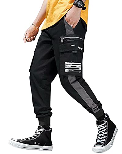 ORANDESIGNE Herren Arbeit Kampf Cargohose mit Taschen Schnalle Riemen Techwear Hose Herren Arbeit Freizeit Hose Modisch Elastisch Hose M Grau L von ORANDESIGNE