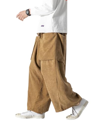 ORANDESIGNE Herren Baggy Cordhose Ausgebeult Cord Jogginghose Lässig Lose Leicht Elastische Taille Haremshose Männer Loose Hip Hop Staight Jogger Hose B Braun 3XL von ORANDESIGNE