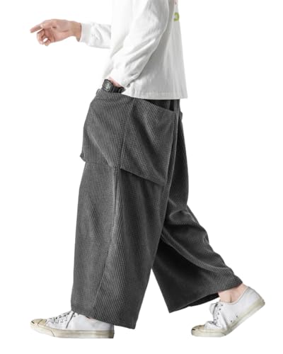 ORANDESIGNE Herren Baggy Cordhose Ausgebeult Cord Jogginghose Lässig Lose Leicht Elastische Taille Haremshose Männer Loose Hip Hop Staight Jogger Hose B Grau XXL von ORANDESIGNE