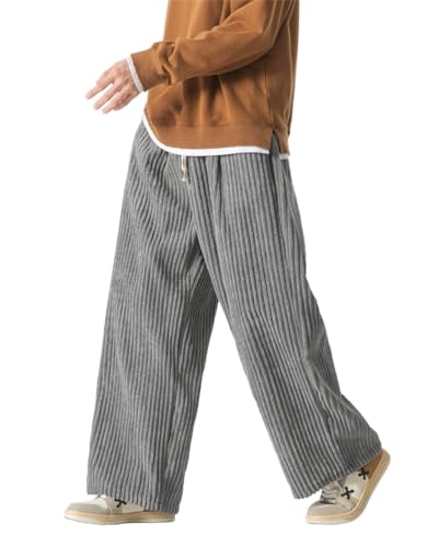 ORANDESIGNE Herren Baggy Cordhose Ausgebeult Cord Jogginghose Lässig Lose Leicht Elastische Taille Haremshose Männer Loose Hip Hop Staight Jogger Hose C Grau XL von ORANDESIGNE