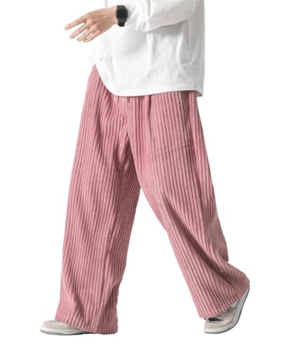 ORANDESIGNE Herren Baggy Cordhose Ausgebeult Cord Jogginghose Lässig Lose Leicht Elastische Taille Haremshose Männer Loose Hip Hop Staight Jogger Hose C Rosa 3XL von ORANDESIGNE